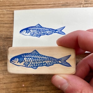 Sardine stamp, hand carved, wood mounted image 5