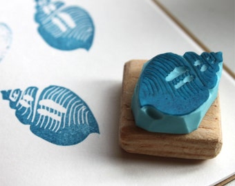 Tiny Whelk Shell stamp, hand carved, wood mounted