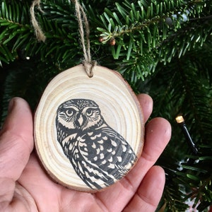 One Christmas animal printed on a wood slice, hand printed, original design image 4