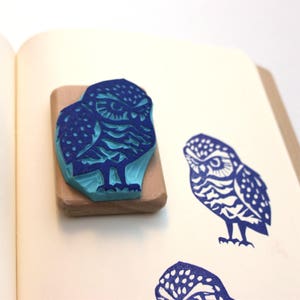 Grumpy Owl rubber stamp, hand carved, wood mounted