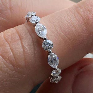 Moissanite Diamond Wedding Band: Marquise & Round Cut, Half Eternity