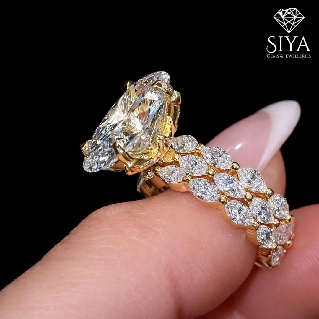 3 CT Oval Cut Moissanite Wedding Bridal Set 14K Gold With Two Marquise ...