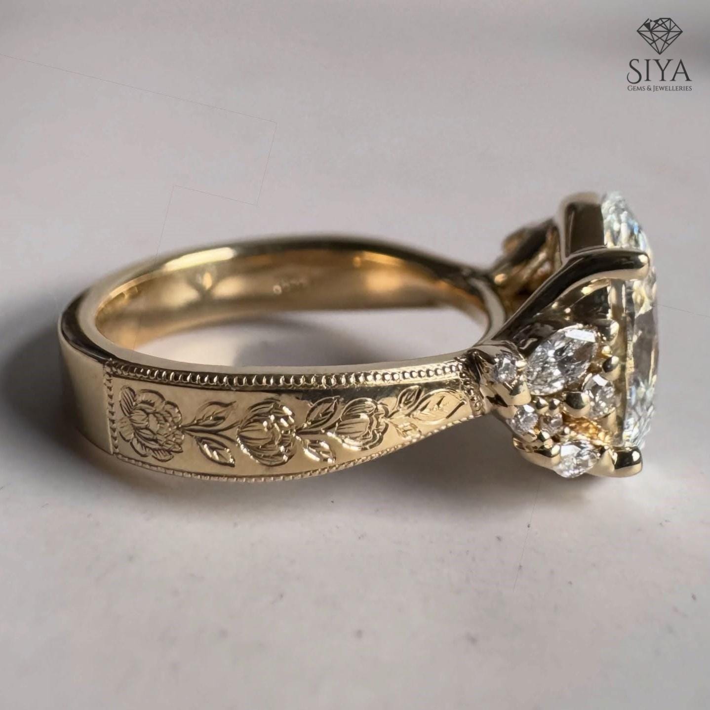 Hand Engraved Oval Engagement Ring - Etsy