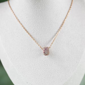 Rose Gold Drop Necklace: Ruby Zircon Pave Pendant, Sparkly Chain
