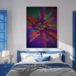 Geometric Abstract Canvas Wall Art, Multicolor Digital Starburst Design, Modern Vibrant Art Print, Bold Statement Decor for Modern Spaces