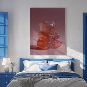 Glitter Gummy Bear Canvas Art: Sparkly Pink Candy Pop Print
