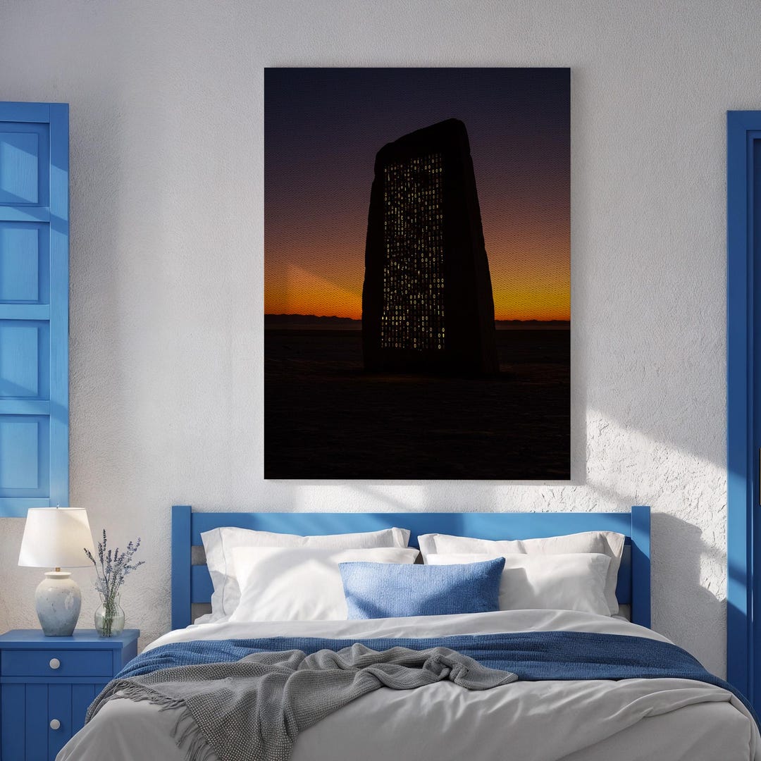 Monolith Light Code Art Print, Desert Sci-fi Glowing Grid Poster - Etsy