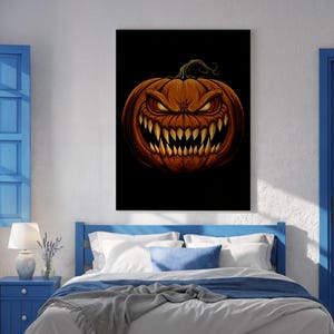 Scary Pumpkin Canvas Art: Creepy Jack O&#39;Lantern - Halloween Horror Decor
