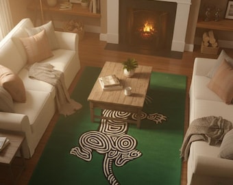 Hand-Tufted New Zealand Wool Animal Rug | Emerald Green Panther Rug | Tribal Design