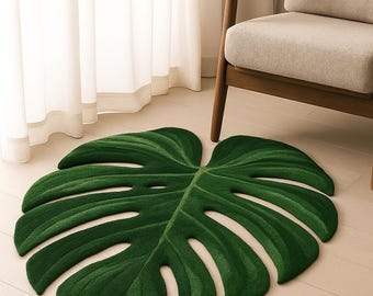 Monstera Leaf Rug, Fluffy Monstera Rugs Tufted Monstera Rug, Bedroom Rug Bath Rug Housewarming Gift Washable Rug Home Decor Green Plant Rug