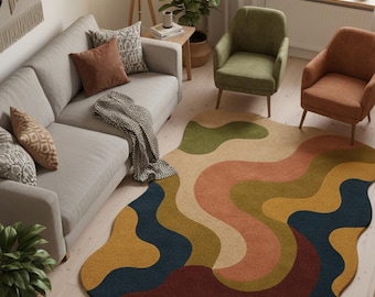Modern Hand Tufted Abstract Rug | Irregular Shape Area Rug | Modern Design Carpet for Bedroom