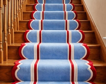 Modern Hand Tufted Staircase Decor, Blue Stair Runner Rug, Custom Size Rug