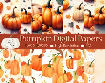 Digitalt papperspaket med pumpor: 20 sömlösa höstmönster (digital nedladdning)