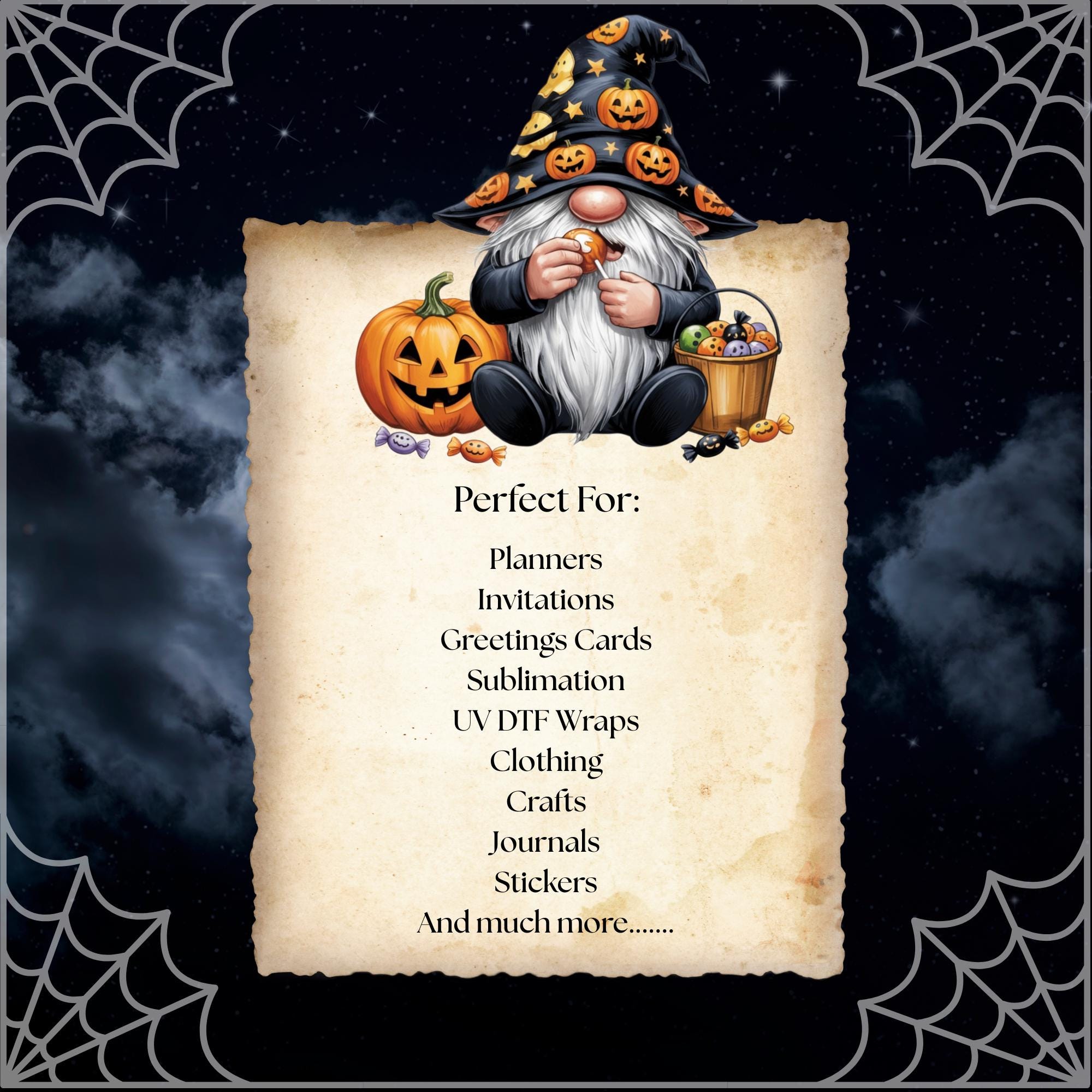 Halloween Candy Gnome Clipart Bundle PNG | Spooky Sweet Gnomes | Watercolor Halloween Graphics | Instant Digital Download - Thumbnail 2
