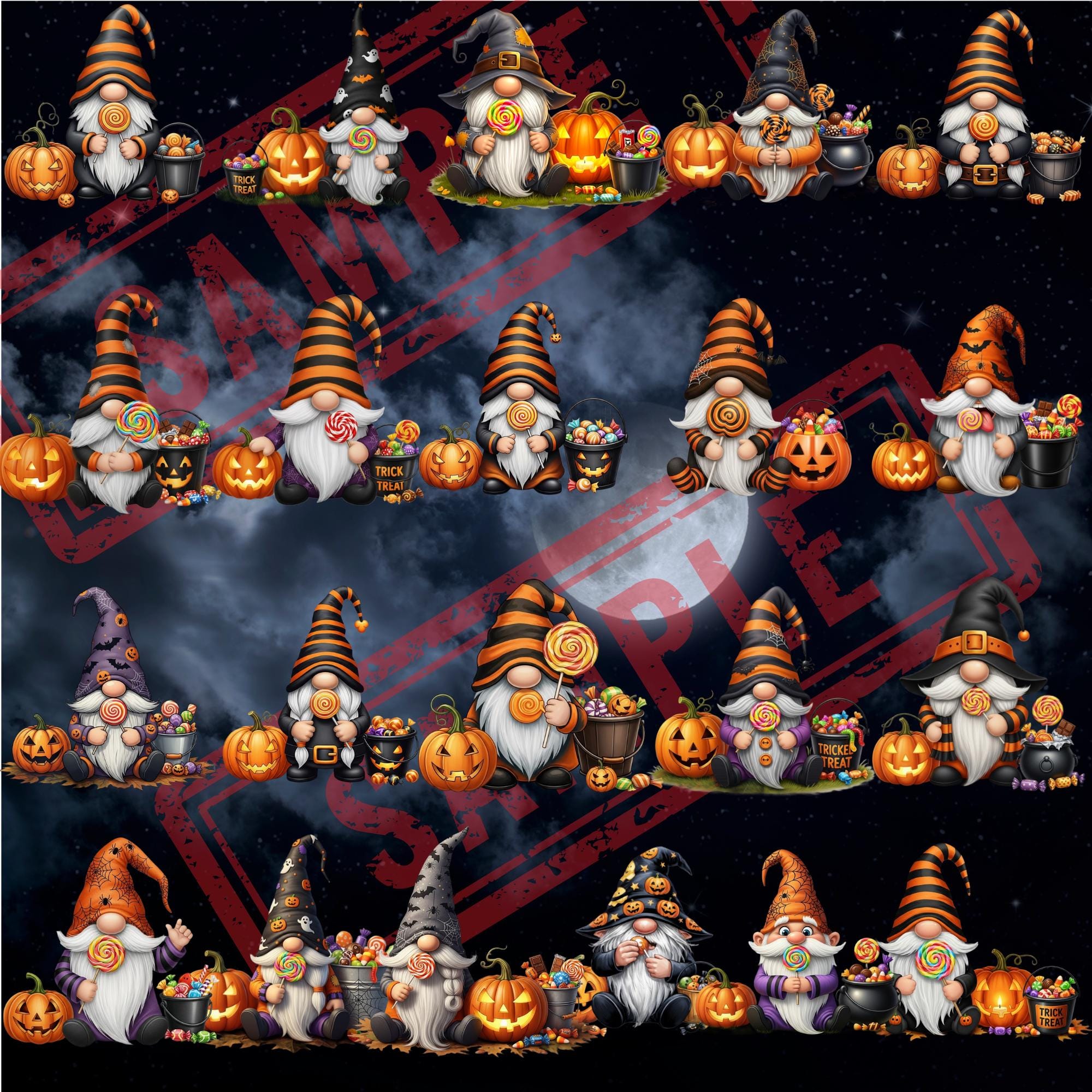 Halloween Candy Gnome Clipart Bundle PNG | Spooky Sweet Gnomes | Watercolor Halloween Graphics | Instant Digital Download - Thumbnail 3