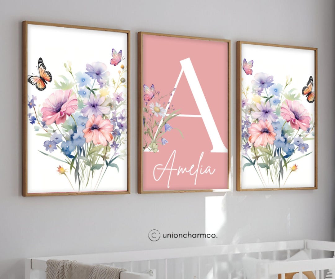 Custom Wildflowers Girl Nursery Prints: Floral Name Sign Wall Art ...