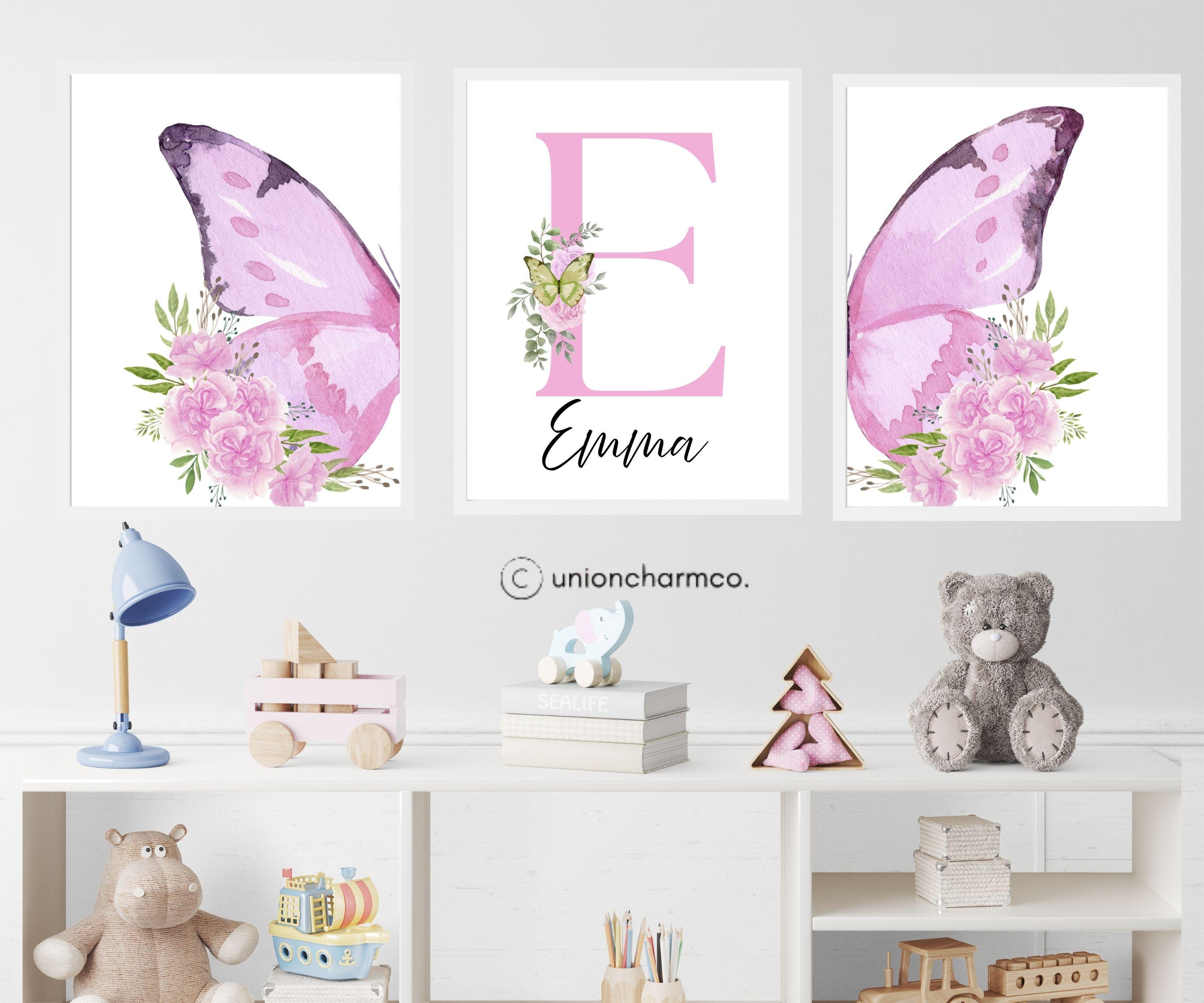Pink Butterfly Wall Art Set of 3 | Personalized Girl Name Print ...
