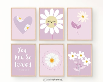 Pink Daisy Nursery Wall Art Set, You Are So Loved Print, Floral Baby Girl Room Decor, Boho Flower Nursery Prints, Printable Wall Art