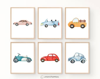 Watercolor Car Prints | Vintage Transportation Art, Boys Nursery (Digital Download)