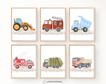 Construction Truck Watercolor Prints | Set of 6 (Digital Download)