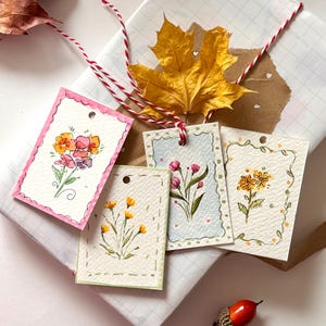 Original Hand Painted Floral Gift Tags (Set of 4), tags with strings, small artworks