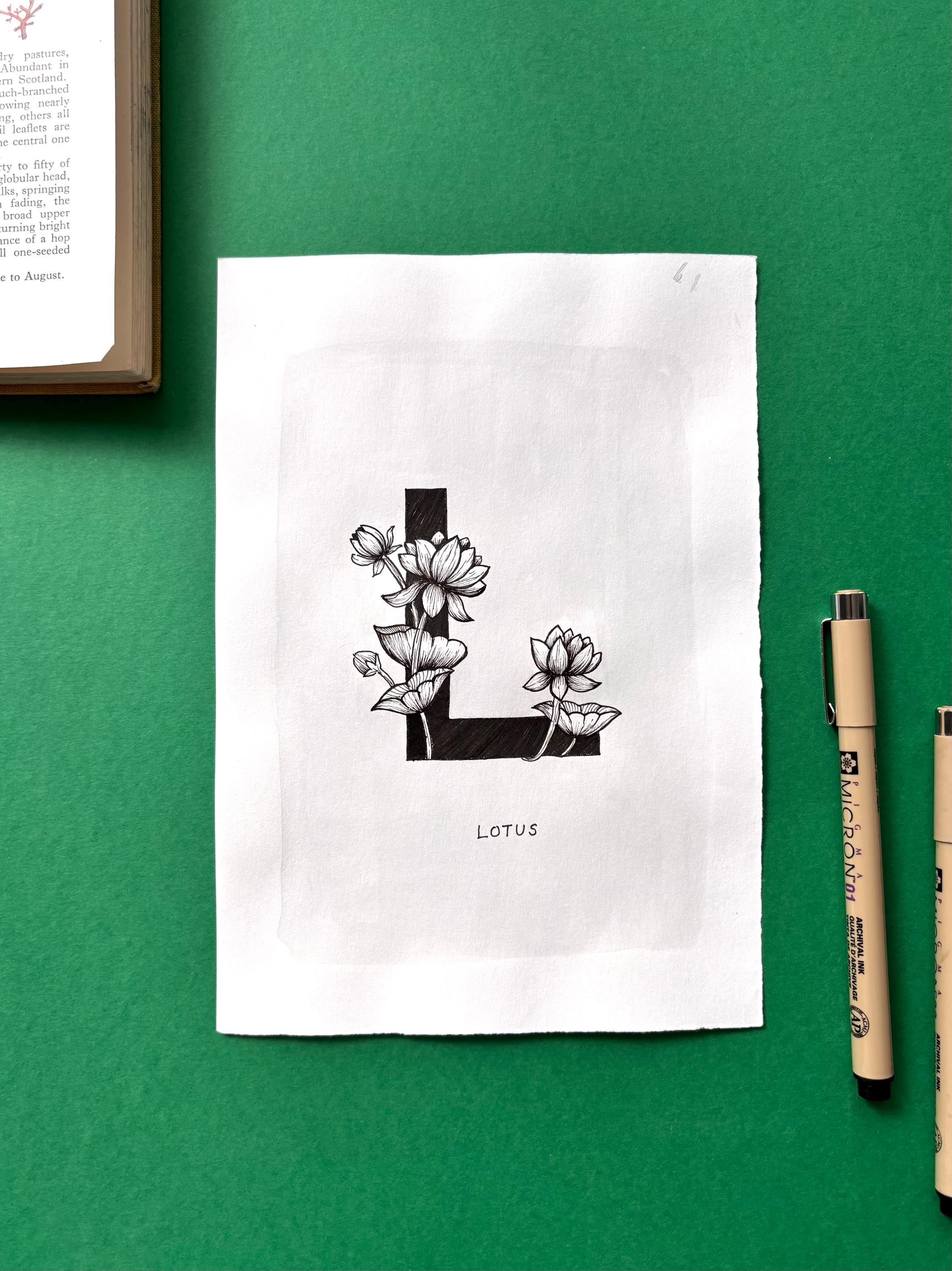 Lotus Artwork| Botanical Alphabet Print | Digital Download A5 | Hand ...