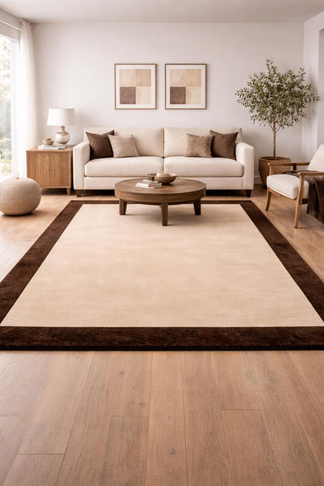 Beige Border Rug Beige Border Rug 8x10, Modern Neutral Area Rug, Hand Tufted Wool Living ...