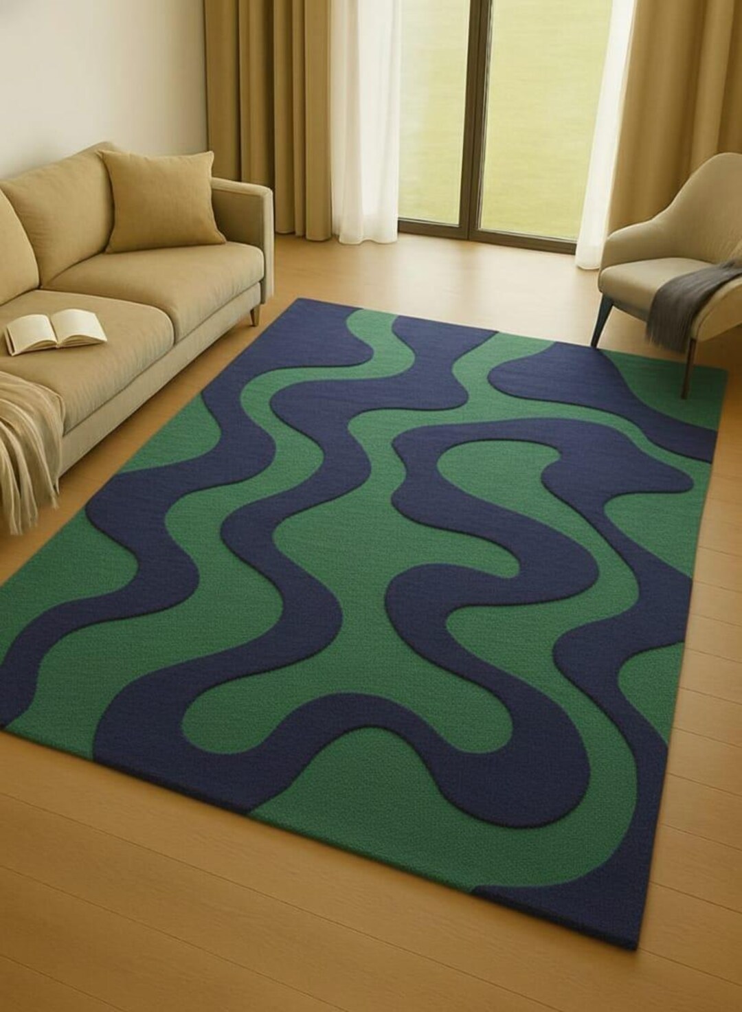 High Low Rug Hand Tufted High Low Pile Rug, Modern Abstract Area Rug, Blue Green ...