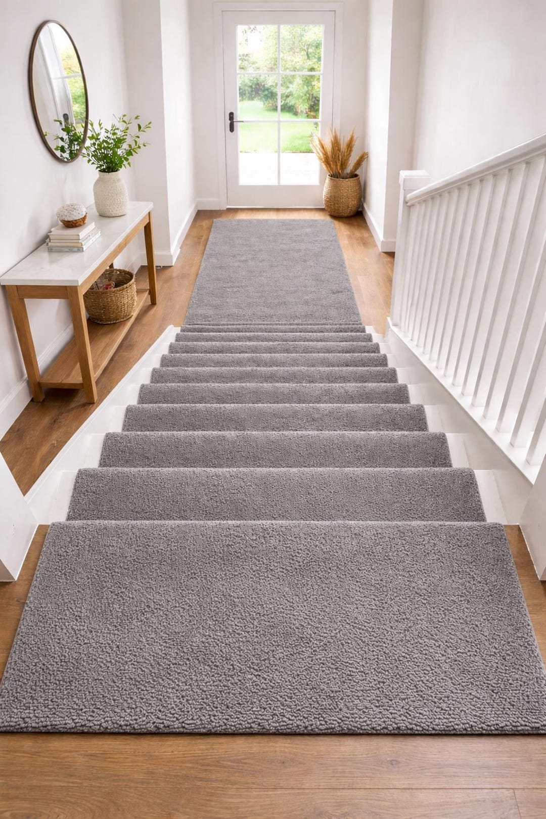 Single Stair Rug Hand Tufted Stair Runner Rug, Solid Grey Wool Stair Carpet, Minimalist ...