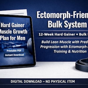 Hard Gainer Muskel Wachstumsplan für Männer - Druckbare PDF Digitaler Download | Ectomorph Freundliches Massensystem