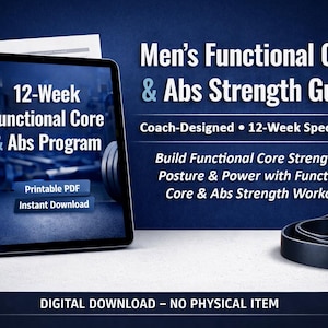 Krachtgids voor functionele kern en buikspieren voor heren: afdrukbare pdf Digitale download, krachtprogramma houdingsstabiliteit