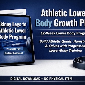 Programma per gambe magre e parte inferiore del corpo atletica - PDF stampabile da scaricare in formato digitale - Focus su polpacci, quadricipiti e muscoli posteriori della coscia