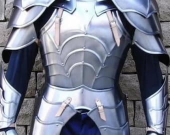 Medieval Knight Armor Set: Polished Steel Cuirass, Pauldrons, Gauntlets for Cosplay