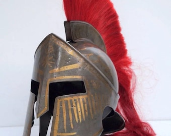 Spartan / Corinthian Style Helmet with Red Plume - Ancient Greek Reproduction