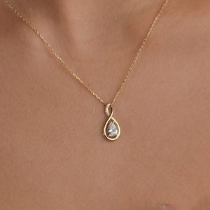 İnfinity Necklace Diamond Simulated (Cz) 14K Gold Minimalist Water Drop Pendant