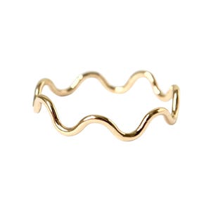 Wave Patterned 14k 10k Solid Gold Ring, Minimalist Handmade Stacking Band
