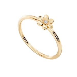 Anillo de margarita de oro de 10 quilates y 14 quilates, delicado anillo apilable de margarita, anillo de flor solitaria, elegante regalo minimalista para esposa y hermana, regalo para mamá
