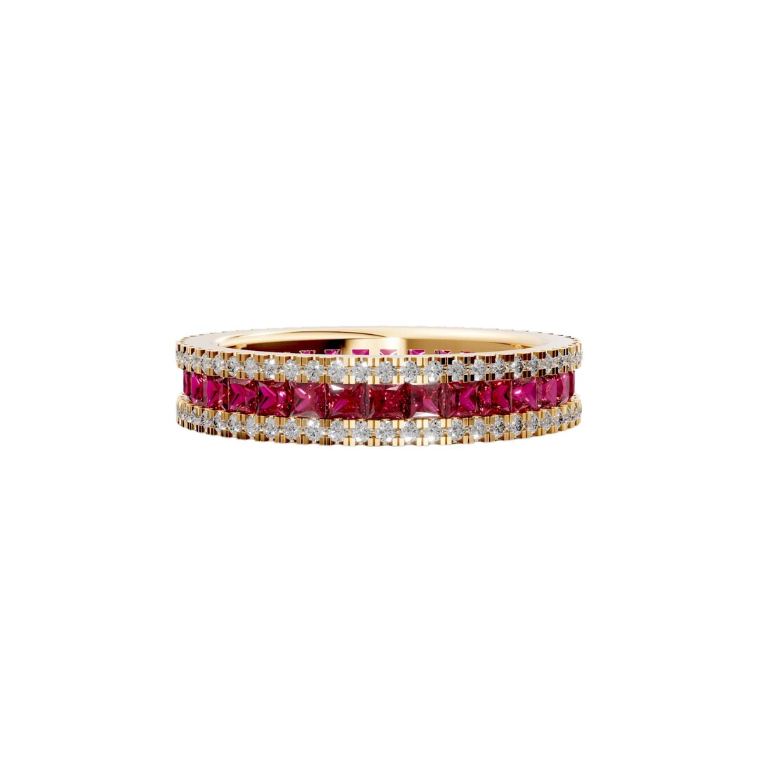 14K Gold Ruby Eternity Band, Princess Cut Red Gemstone Ring - Etsy