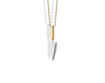 Knife Pendant Necklace 14K Gold Handmade Chef Culinary Charm Charm