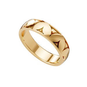 14K Gold Pyramid Band Ring, Geometric Pattern Wedding Band