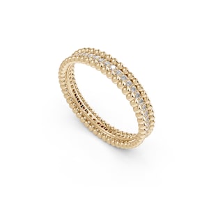 14K Solid Gold Double Beaded Eternity Band Dainty Bubble Wedding Ring