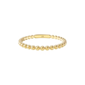 Anel minimalista em ouro maciço amarelo 14K ou 10K com contas sequenciais.