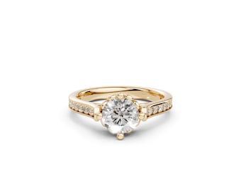 14K Gold Lotus Flower Solitaire Ring Vintage Half Eternity Promise Ring