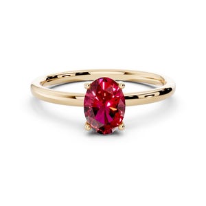 Garnet Oval Solitaire Ring, 14K Gold or Sterling Silver, July Birthstone