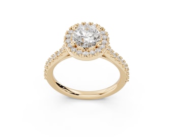 14K Solid Gold Sunburst Solitaire Ring, Art Deco Ballerina Engagement Ring