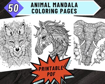 Animal Mandala Coloring Book Volume 2 Easy Bold Mandala Animals Printable Coloring Pages PDF Anxiety Relief Coloring Sheets Instant Download