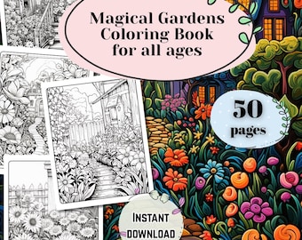 Libro para colorear de jardín, volumen 3, hojas botánicas imprimibles en escala de grises, escenas de flores de cabaña, PDF, descarga instantánea, actividad de alivio del estrés y atención plena.