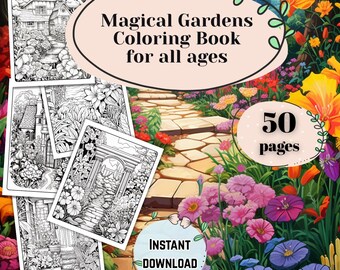 Garden Coloring Book Volume 1 Printable Grayscale Botanical Coloring Sheets Garden Scenes PDF Instant Download Cottage Garden Coloring Pages