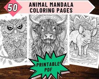 Animal Mandala Coloring Book Volume 3 Bold Easy Adult Coloring Pages Mandala Animals Printable PDF Relaxing Coloring Sheets Instant Download