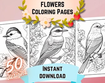 Bird Coloring Pages Printable Volume 4 Birds and Flowers Coloring Book PDF Instant Download for Adults Bird Lovers Coloring Sheets for Kids